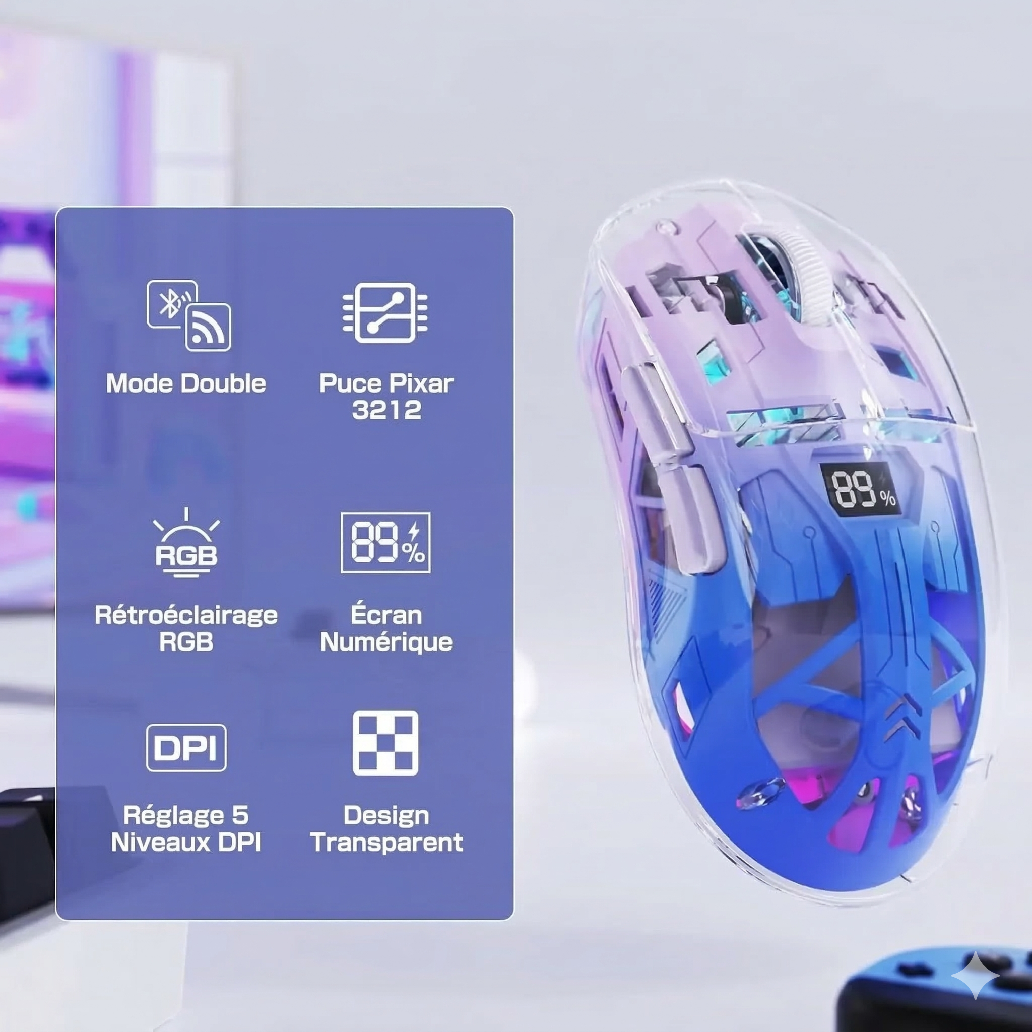Souris Gaming Sans Fil Transparent